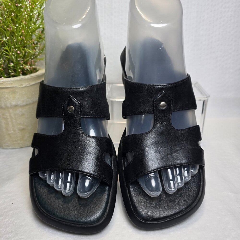 CLARK BLACK LEATHER STAPPY SANDAL WEDGE WOMENS SIZE 6